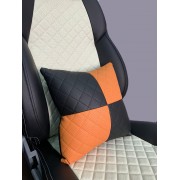 Подушка в салон автомобиля из экокожи РОМБ черный/оранжевый