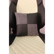 Подушка в салон автомобиля алькантара РОМБ с экокожей, черный/серый