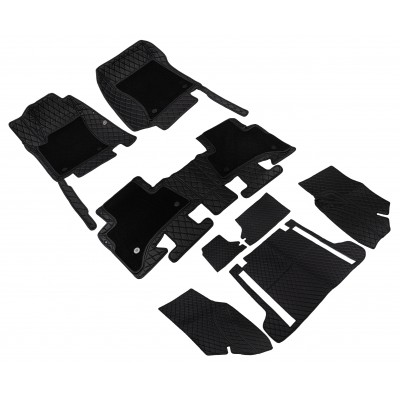 Коврики в салон+багажник для Hyundai Santa Fe 4 (2018-2022) из экокожи с текстилем, черный/шов черный LUX