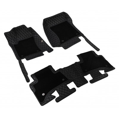 Коврики в салон+багажник для Ford Explorer (2015-2019) (5 мест) из экокожи с текстилем, черный/шов черный LUX
