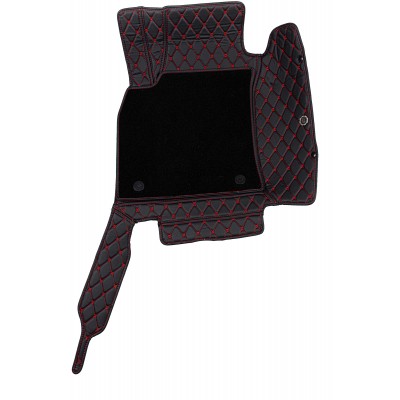 Коврики в салон+багажник для Nissan X-Trail T32 (2014-2022) из экокожи с текстилем, черный/шов красный LUX