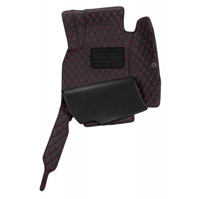 Коврики в салон+багажник для Nissan X-Trail T32 (2014-2022) из экокожи с текстилем, черный/шов красный LUX