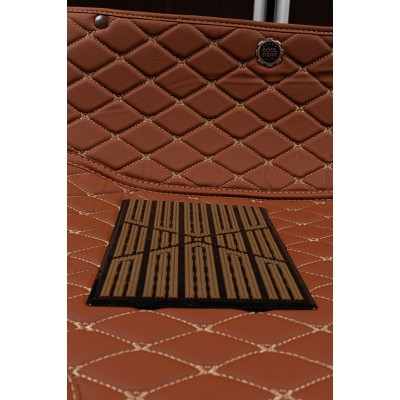 Коврики в салон+багажник для Infiniti QX56 (2011-2013) (7 мест) из экокожи с текстилем, коричневый/шов бежевый LUX