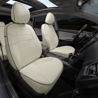 Чехлы на сиденья из экокожи для Honda Accord 8 (2008-2013), Белый/Белый, Автопилот