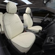 Чехлы на сиденья из экокожи ромб для MINI Cooper S (F56) 3 двери (2013-2023), Белый/Белый, Автопилот