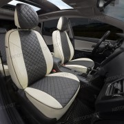 Чехлы на сиденья из экокожи ромб для Mazda CX-5 (2017-2023) Drive, Белый/Черный, Автопилот