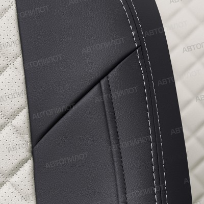 Чехлы на сиденья из экокожи ромб для BMW 1 серия Е87 хэтчбек (2004-2014), Черный/Белый, Автопилот