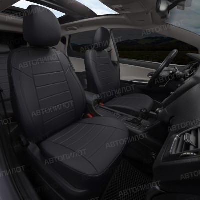 Чехлы на сиденья из экокожи для Toyota Hilux 7 (2005-2015), Черный/Черный, Автопилот