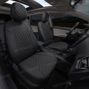 Чехлы на сиденья из экокожи ромб для Mercedes Sprinter 3 места (2006-2018), Черный/Черный, Автопилот