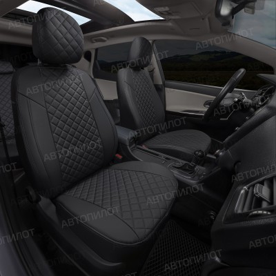 Чехлы на сиденья из экокожи ромб для Hyundai Creta 2 (2021-2023) Черный/Черный, Автопилот