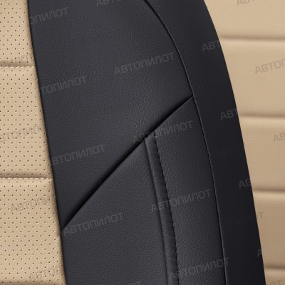 Чехлы на сиденья из экокожи для Suzuki SX4 2 хэтчбек (2013-2023), Черный/Бежевый, Автопилот
