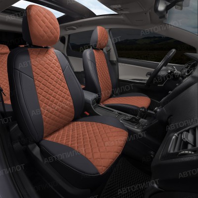 Чехлы на сиденья из алькантары ромб для Volkswagen Passat B7 седан (2011-2015) SportLine/ComfortLine, Черный/Коричневый, Автопилот