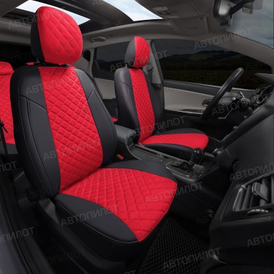 Чехлы на сиденья из алькантары ромб для Газель NEXT (2014-2020) водительская спинка обычная, Черный/Красный, Автопилот