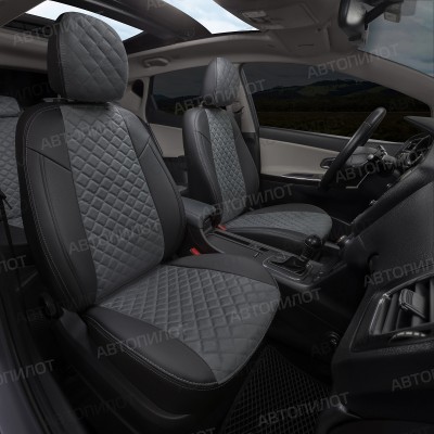 Чехлы на сиденья из алькантары ромб для Hyundai Solaris 2 седан (2017-2023) 40/60, Черный/Серый, Автопилот