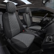 Чехлы на сиденья из экокожи ромб для Mazda CX-5 (2017-2023) Active, Supreme, Черный/Серый, Автопилот