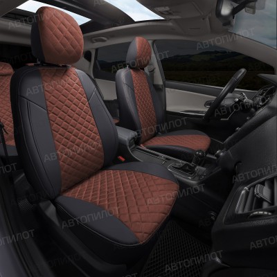 Чехлы на сиденья из алькантары ромб для Mazda 6 седан (GJ) (2018-2023), Черный/Шоколад, Автопилот