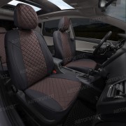 Чехлы на сиденья из экокожи ромб для Nissan Tiida 1 седан С11 (2004-2014), Черный/Шоколад, Автопилот