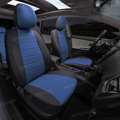 Чехлы на сиденья из экокожи для Audi A3 II (8P) (2003-2013), Черный/Синий, Автопилот