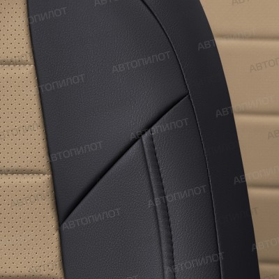 Чехлы на сиденья из экокожи для Volkswagen Polo 5 хэтчбек (2009-2016) 40/60, Черный/Темно-бежевый , Автопилот