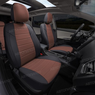 Чехлы на сиденья из экокожи для Hyundai i20 (2008-2014), Черный/Темно-коричневый, Автопилот