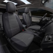 Чехлы на сиденья из экокожи для Volkswagen Touareg 2 (2011-2014), Черный/Темно-серый, Автопилот