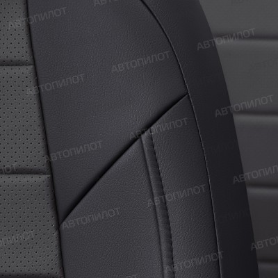 Чехлы на сиденья из экокожи для Mitsubishi Lancer 9 седан (2003-2011), Черный/Темно-серый, Автопилот