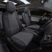 Чехлы на сиденья из экокожи ромб для Hyundai Sonata 8 DN8 (2019-2023), Черный/Темно-серый, Автопилот