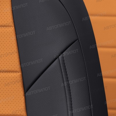 Чехлы на сиденья из экокожи для Chevrolet Orlando 7 мест (2011-2015) пасс. спинка простая, Черный/Оранжевый, Автопилот