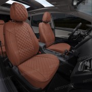 Чехлы на сиденья из экокожи ромб для Mazda CX-5 (2017-2023) Drive, Коричневый/Коричневый, Автопилот