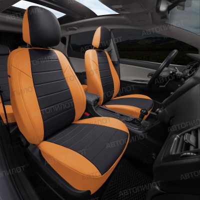 Чехлы на сиденья из экокожи для Toyota RAV 4 XA50 (2018-2023), Оранжевый/Черный, Автопилот