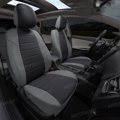 Чехлы на сиденья из экокожи для Audi A6 (C7) (2011-2018), Серый/Черный, Автопилот