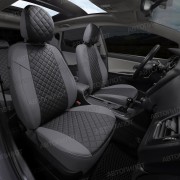 Чехлы на сиденья из экокожи ромб для Hyundai Creta 1 (2016-2021), Серый/Черный, Автопилот