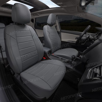 Чехлы на сиденья из экокожи для Toyota Avensis 3 седан, универсал (2009-2018), Серый/Серый, Автопилот