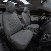 Чехлы на сиденья из экокожи ромб для Suzuki SX4 1 седан (2006-2014), Серый/Серый, Автопилот