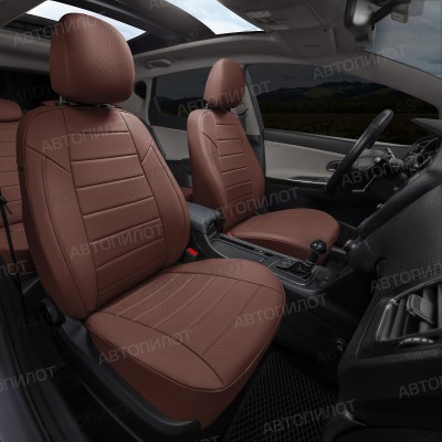 Чехлы на сиденья из экокожи для Hyundai i30 хэтчбек, универсал (2012-2016), Темно-коричневый/Темно-коричневый, Автопилот