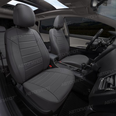 Чехлы на сиденья из экокожи для Ford Mondeo 4 седан, хэтчбек, универсал (2007-2015) Comfort, Темно-серый/Темно-серый, Автопилот