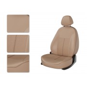 Чехлы на сиденья из экокожи Hyundai Solaris 1 седан (2010-2017) CarFashion бежевый/бежевый/коричневый