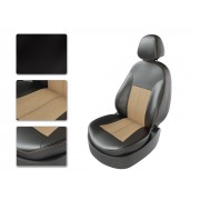 Чехлы на сиденья из экокожи Hyundai Solaris 2 седан (2017-2022) CarFashion черный/бежевый/бежевый