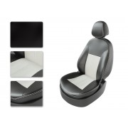 Чехлы на сиденья из экокожи Hyundai Solaris 1 хэтчбек (2010-2017) CarFashion черный/белый/белый