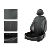 Чехлы на сиденья из экокожи Hyundai Solaris 1 седан (2010-2017) CarFashion черный/черный/белый