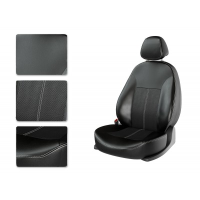 Чехлы на сиденья из экокожи Kia Rio 4 X-Line (2017-2020) CarFashion черный/черный/белый
