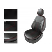 Чехлы на сиденья из экокожи Hyundai Solaris 1 седан (2010-2017) CarFashion черный/черный/красный