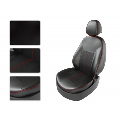 Чехлы на сиденья из экокожи Hyundai Solaris 1 хэтчбек (2010-2017) CarFashion черный/черный/красный