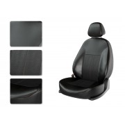 Чехлы на сиденья из экокожи Hyundai Solaris 1 хэтчбек (2010-2017) CarFashion черный/черный/оранжевый