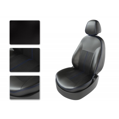 Чехлы на сиденья из экокожи Kia Rio 4 седан (2017-2022) CarFashion черный/черный/синий