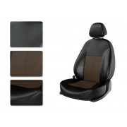 Чехлы на сиденья из экокожи Hyundai Solaris 1 седан (2010-2017) CarFashion черный/коричневый/коричневый