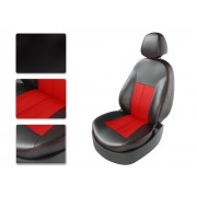 Чехлы на сиденья из экокожи Hyundai Solaris 1 седан (2010-2017) CarFashion черный/красный/красный