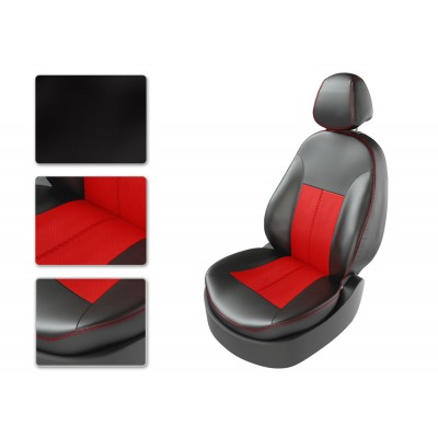 Чехлы на сиденья из экокожи Hyundai Solaris 2 седан (2017-2022) CarFashion черный/красный/красный