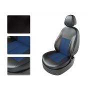 Чехлы на сиденья из экокожи Hyundai Solaris 1 седан (2010-2017) CarFashion черный/синий/синий