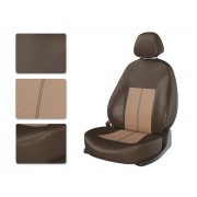 Чехлы на сиденья из экокожи Kia Rio 4 X (2020-2021) CarFashion коричневый/бежевый/бежевый